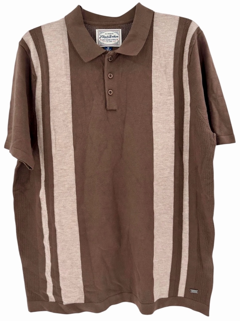 Flag & Anthem Dothan Vertical Stripe Sweater Polo Brown M